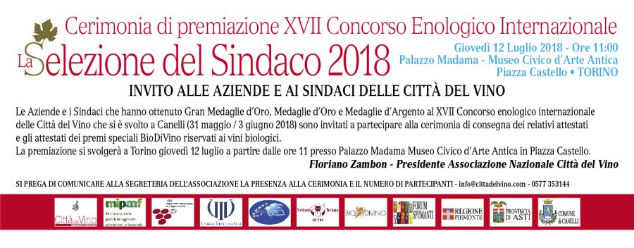 A Torino la premiazione del concorso enologico delle Città del Vino La Selezione del Sindaco alla presenza del presidente della Regione Piemonte Sergio Chiamparino