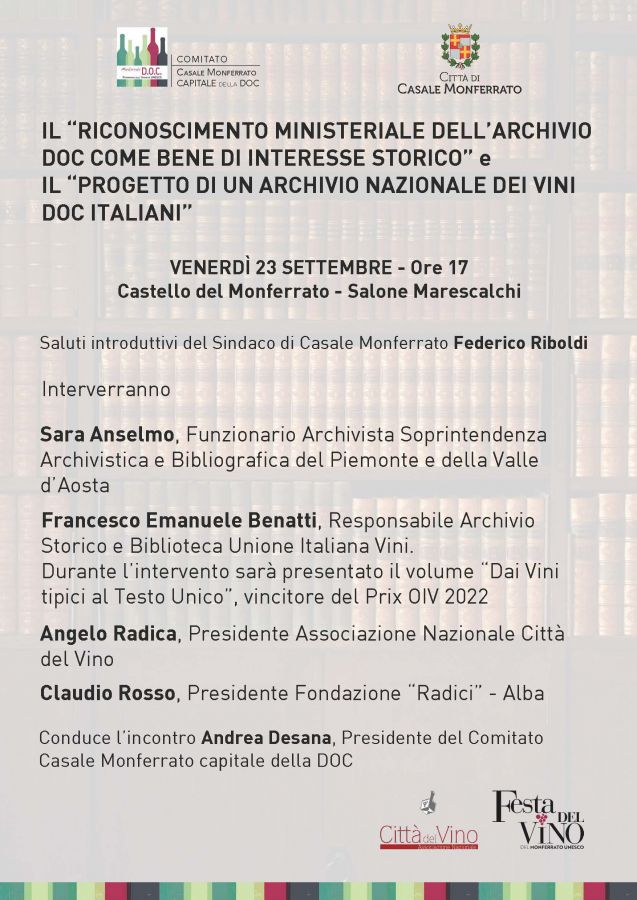 Casale Monferrato si candida ad ospitare l'Archivio nazionale delle Doc d'Italia